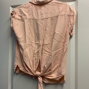 Salmon Pink Linen-Blend Blouse